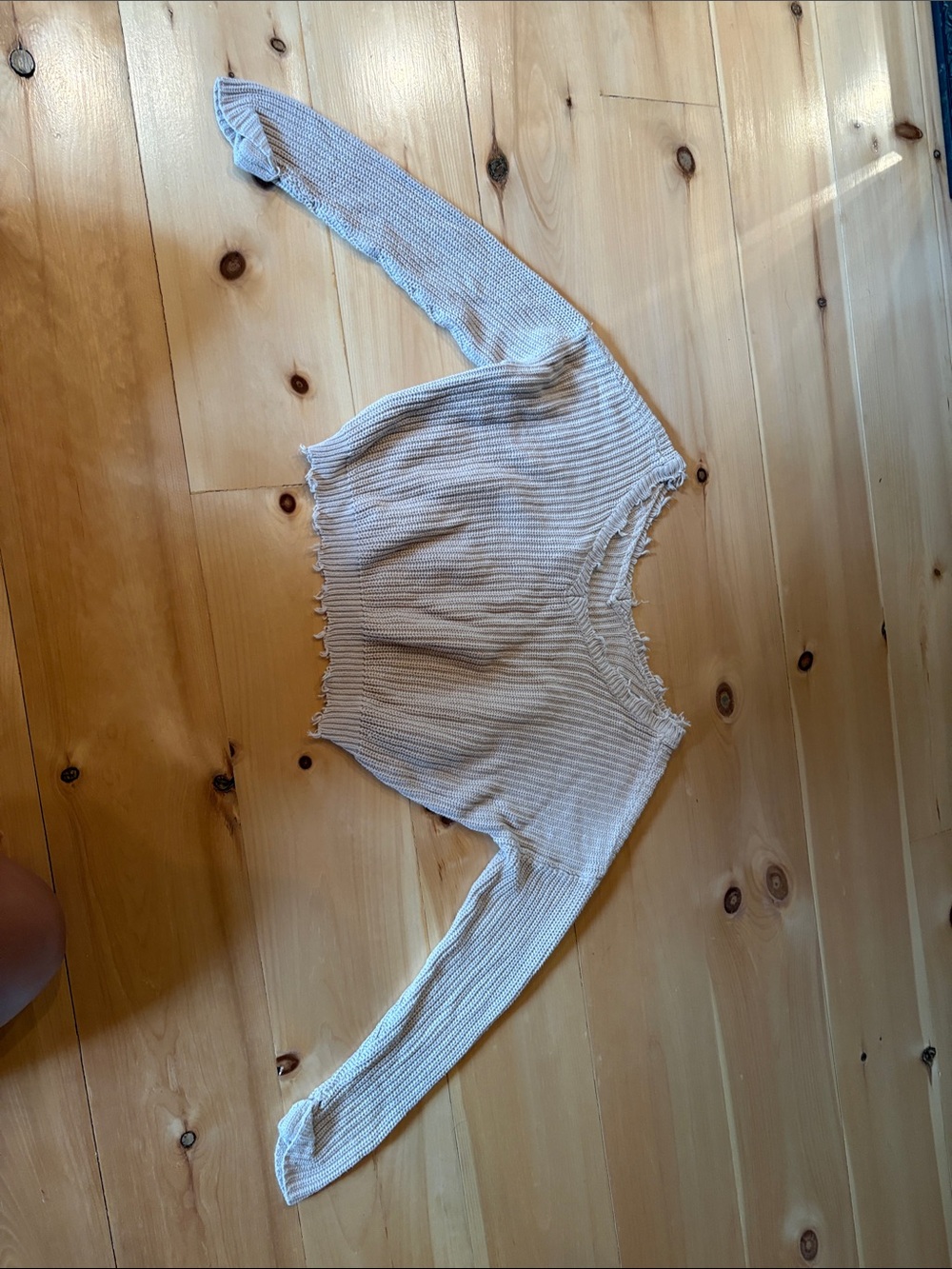 Cropped Ribbed Long Sleeve Top - Cream